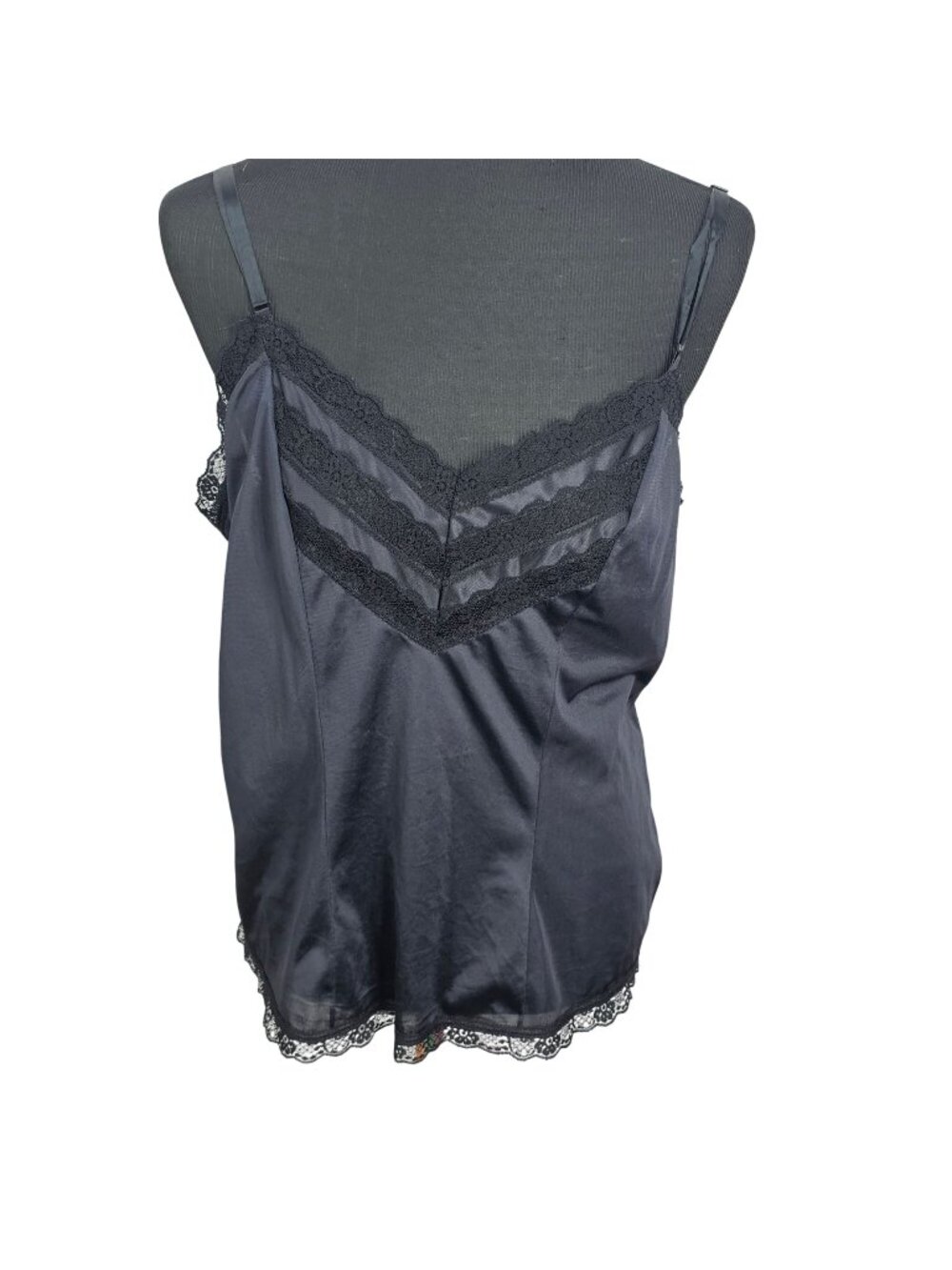 Indera Mills Co. Black Lace Trim Satin Camisole Top Y2K Fairy Plus Size 42